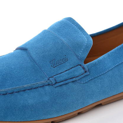 Gucci Suede Mens Driver Loafers 8 Riviera Blue 6 of 8