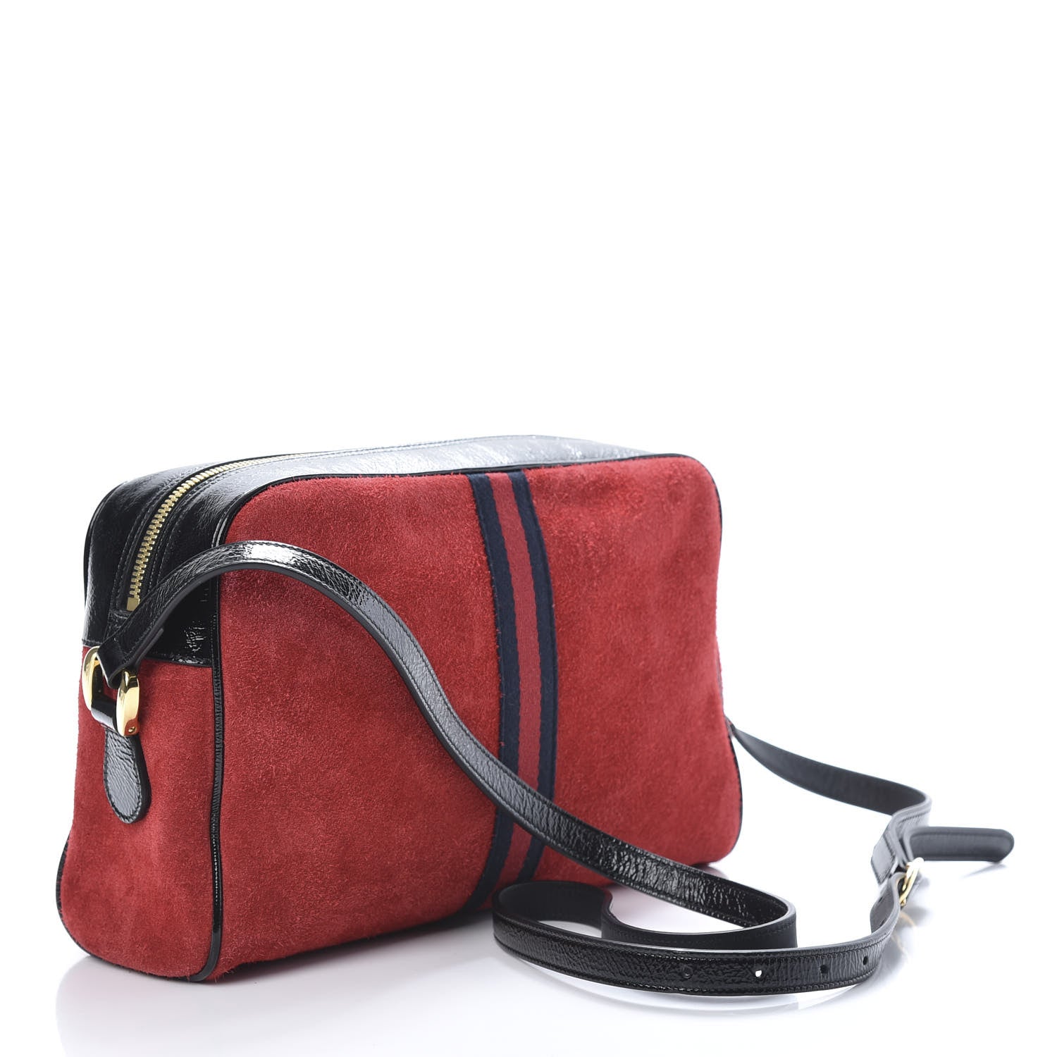 Gucci Suede Patent Web Small Ophidia Shoulder Bag Hibiscus Red Black 2 of 10