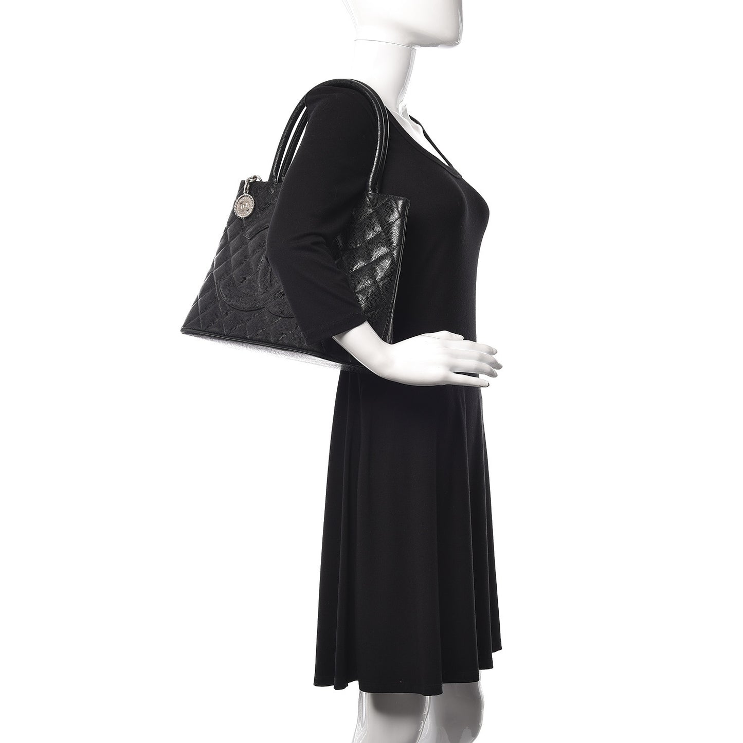 Caviar Quilted Medallion Tote Black
