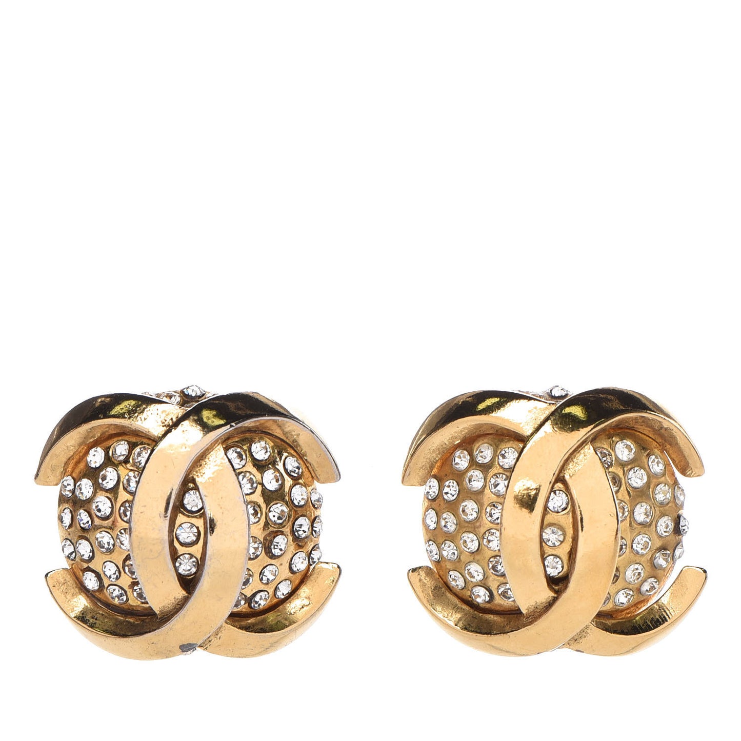 Crystal CC Clip On Earrings Gold