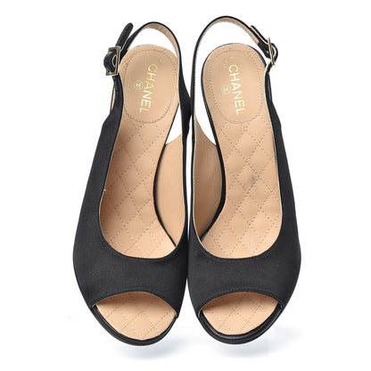 Chanel Satin Lucite Peep Toe Slingback Pumps 37 Black 5 of 11