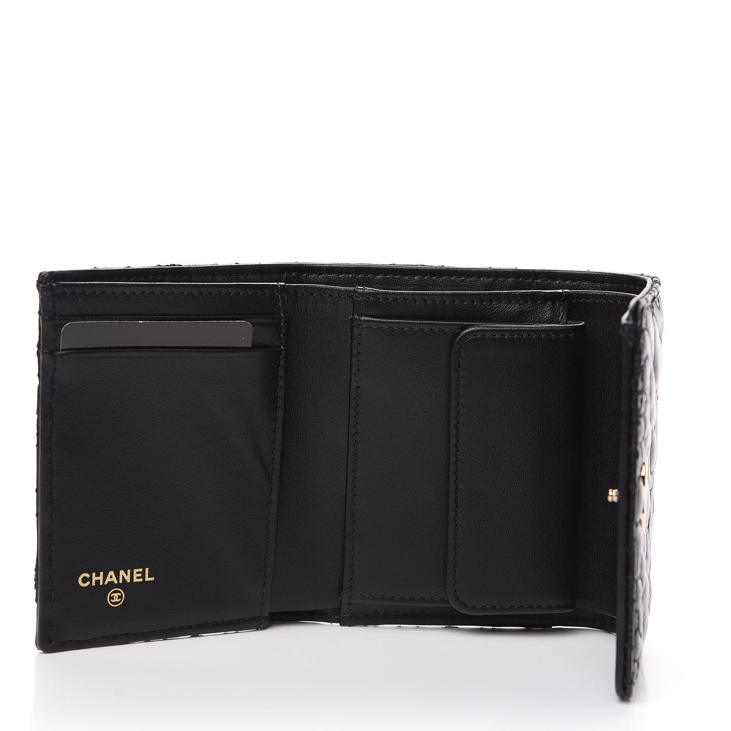 Lambskin Camellia Embossed Small Wallet Black