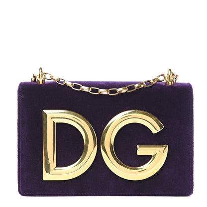 Dolce & Gabbana Velvet Lizard Calfskin Embossed DG Shoulder Bag Purple 1 of 7