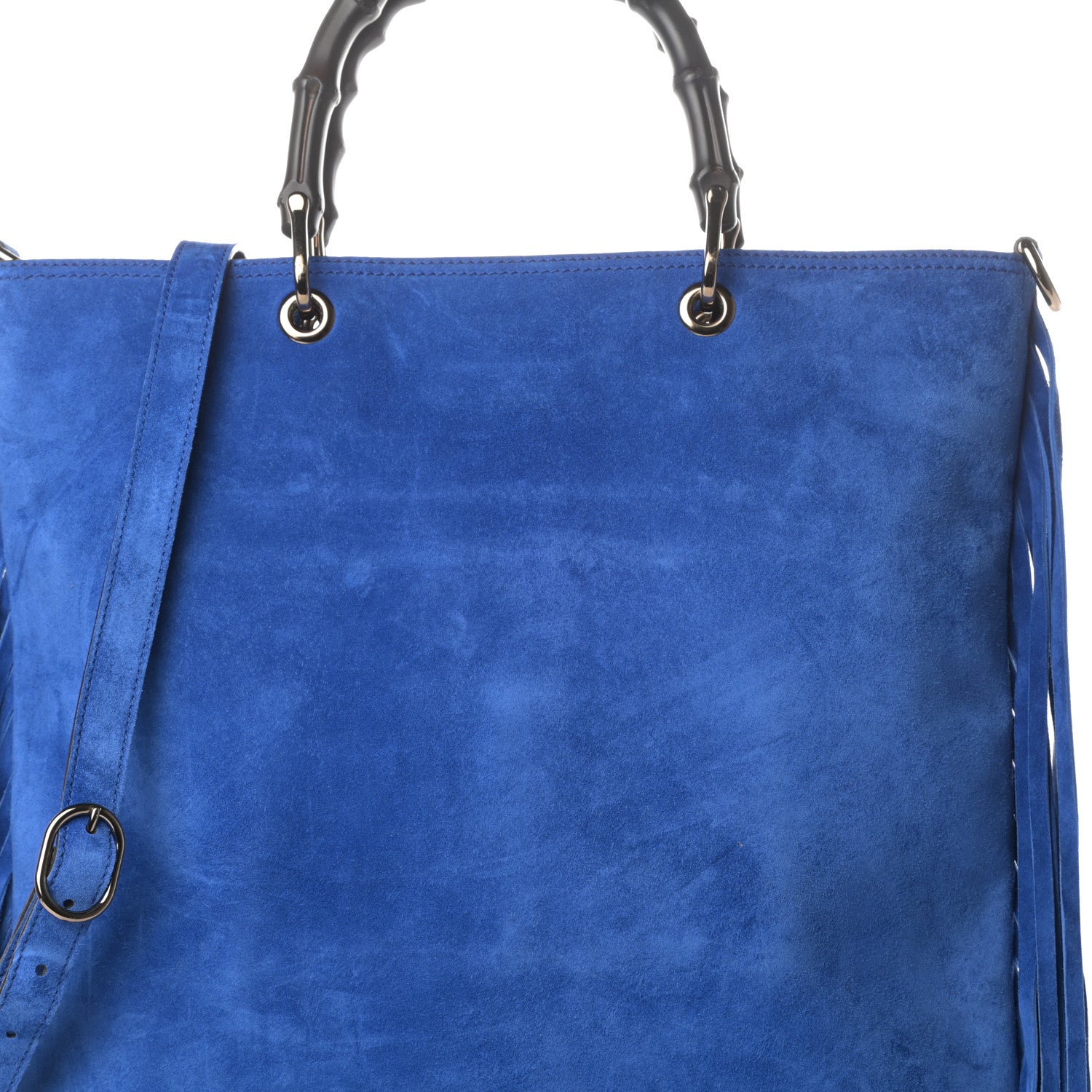 Gucci Suede Bamboo Fringe Small Shopper Tote Blue 8 of 13