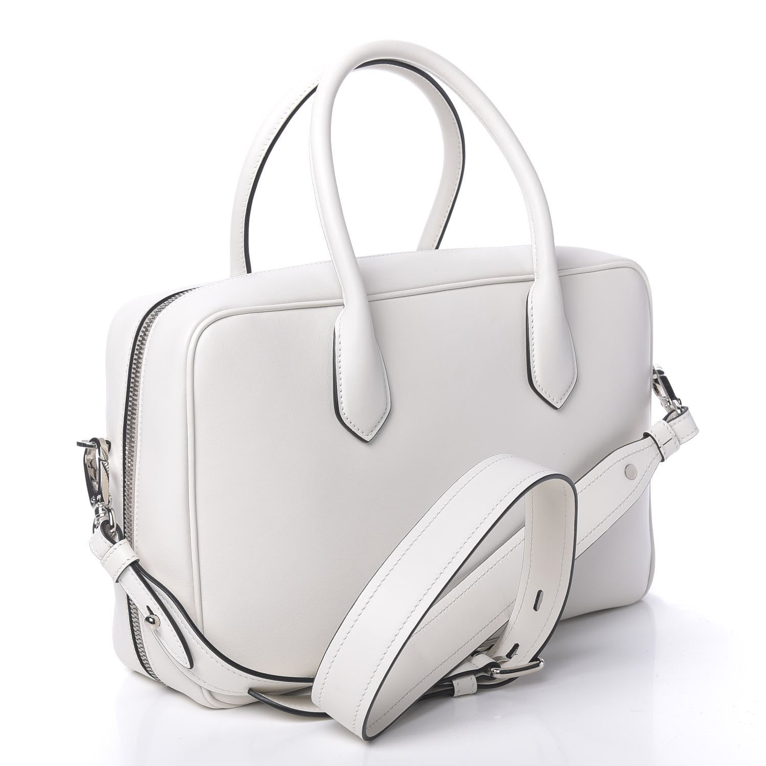 Prada City Calfskin Racing Logo Bowler White Black 3 of 9