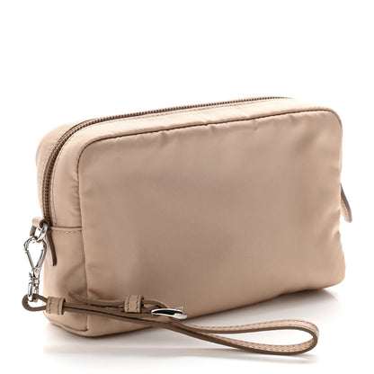 Prada Tessuto Nylon Vela Saffiano Necessaire Wristlet Pouch Cammeo 3 of 10