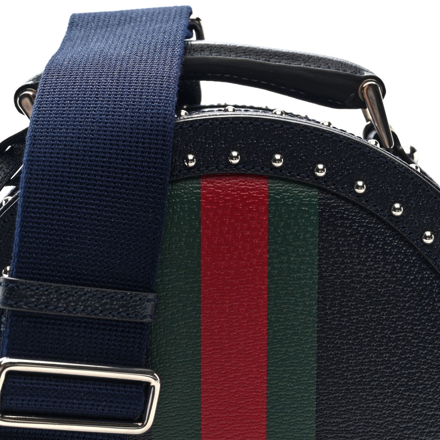 Textured Dollar Calfskin Web Mini Savoy Hat Box Dark Blue