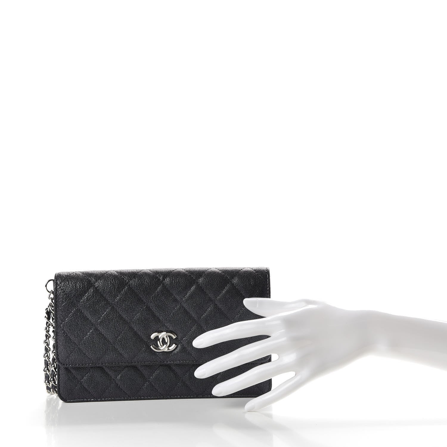 Chanel Iridescent Caviar Quilted Classic Pouch Clutch Black 2 of 10