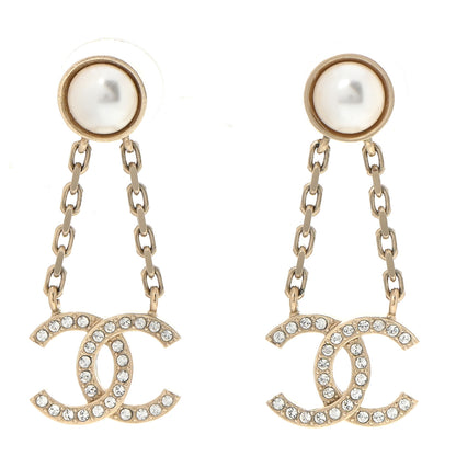 Chanel Crystal Pearl CC Chain Drop Earrings Gold 1 of 6