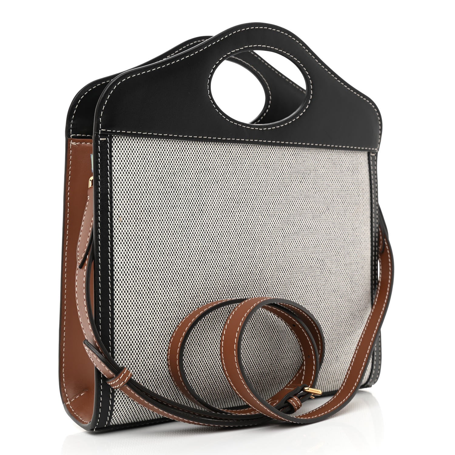 Burberry Canvas Smooth Calfskin Two Tone Mini Pocket Bag Black Tan 3 of 8