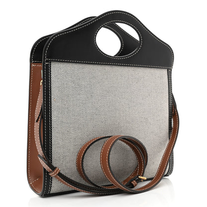 Burberry Canvas Smooth Calfskin Two Tone Mini Pocket Bag Black Tan 3 of 8