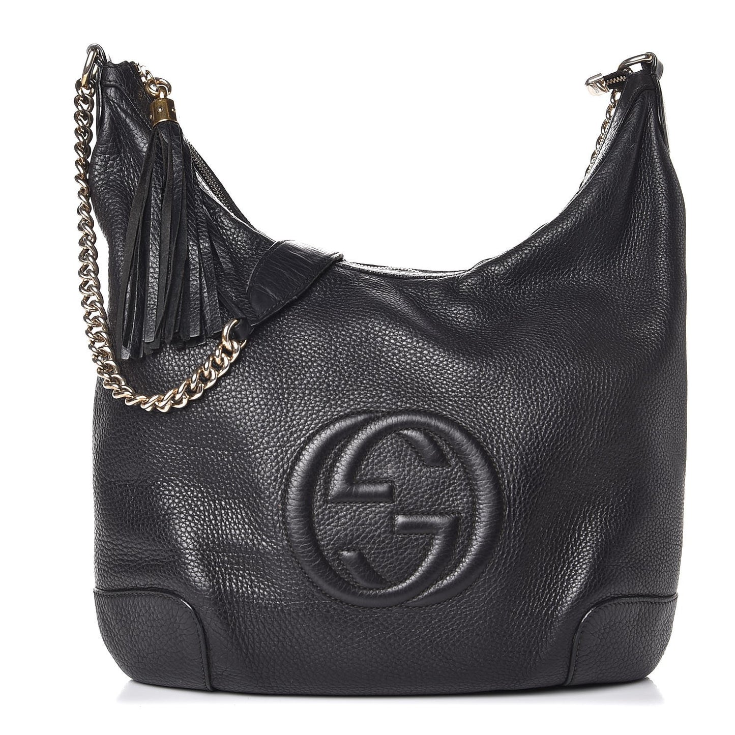 Pebbled Calfskin Medium Soho Chain Hobo Black