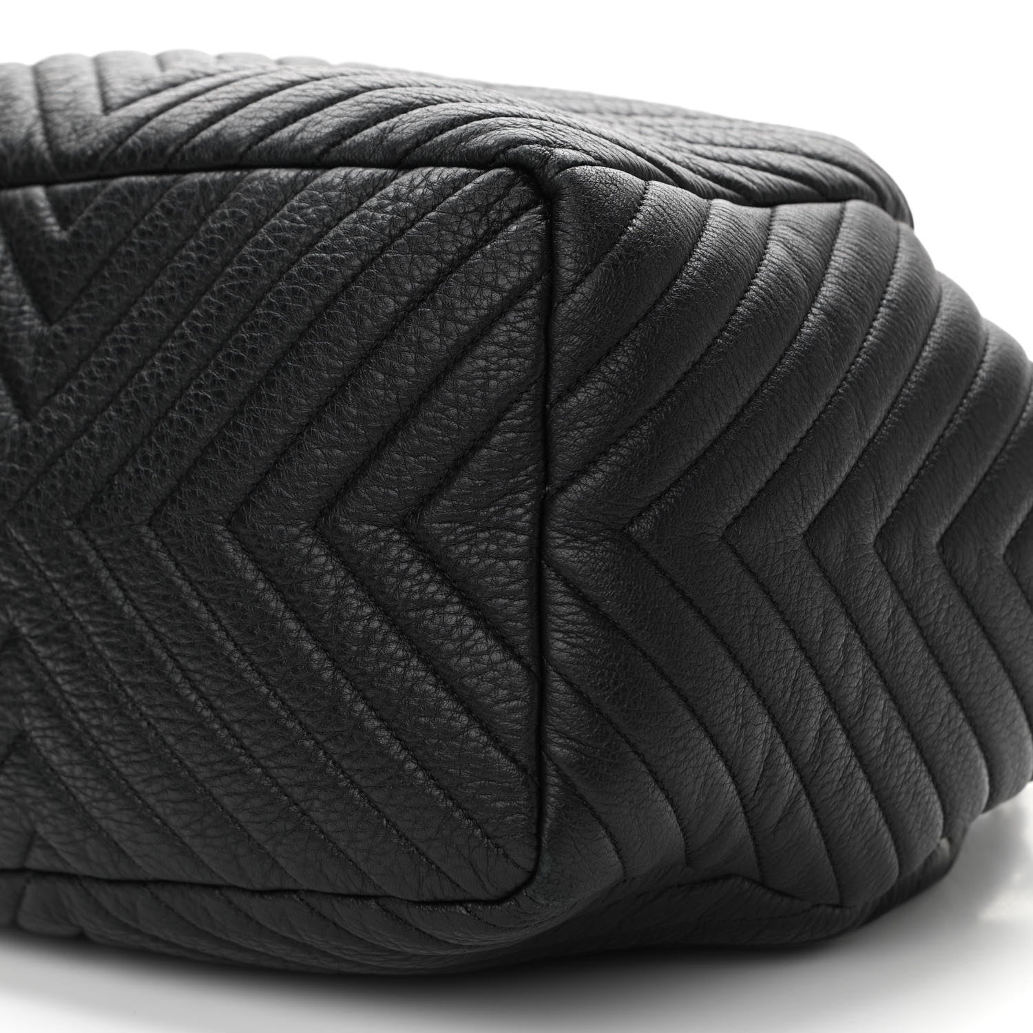 Chanel Deerskin Chevron Large CC Chain Bucket Drawstring Bag Black 10 of 13