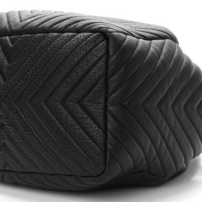 Chanel Deerskin Chevron Large CC Chain Bucket Drawstring Bag Black 10 of 13