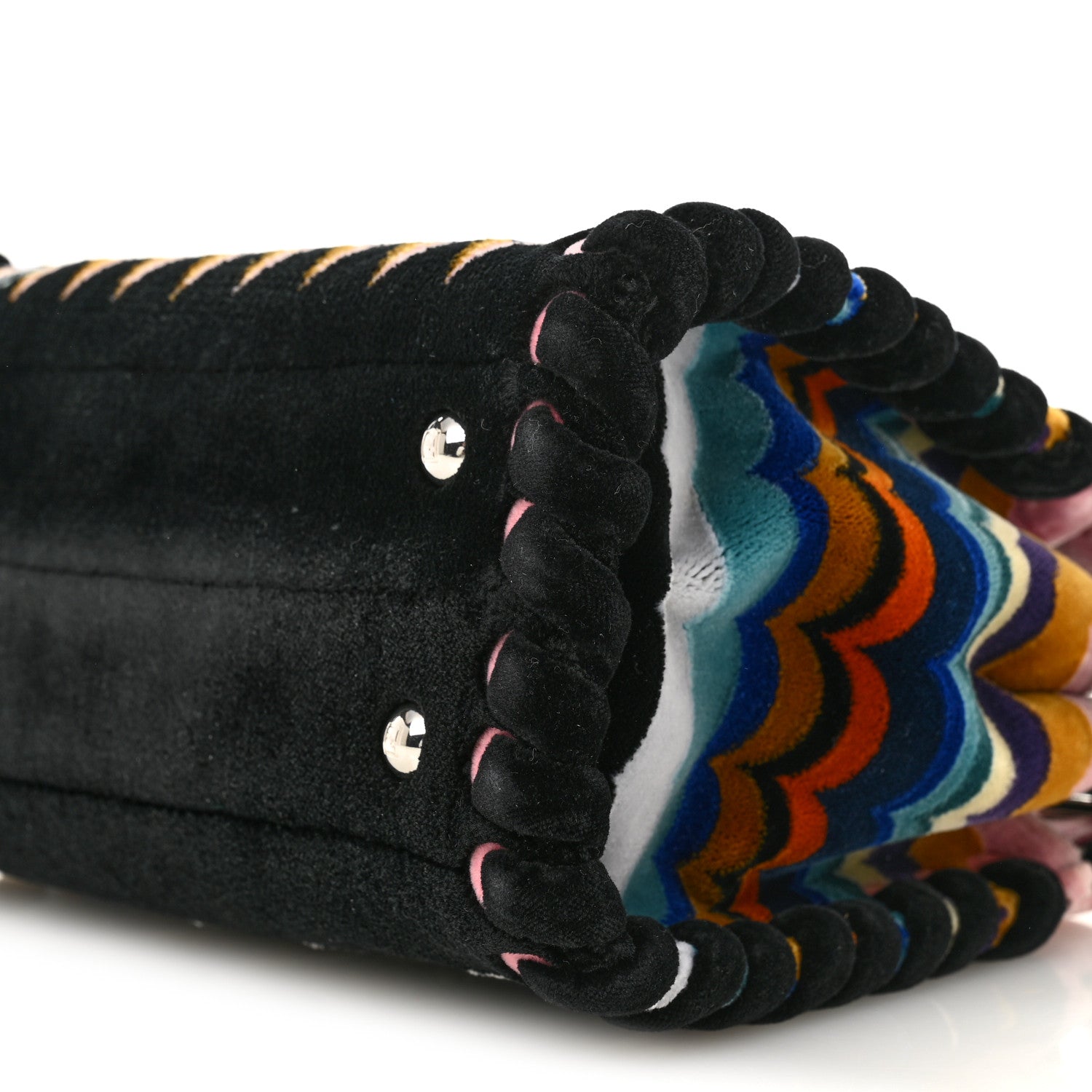 Fendi Velvet Embroidered Mini Peekaboo Iconic Satchel Black Multicolor 12 of 16