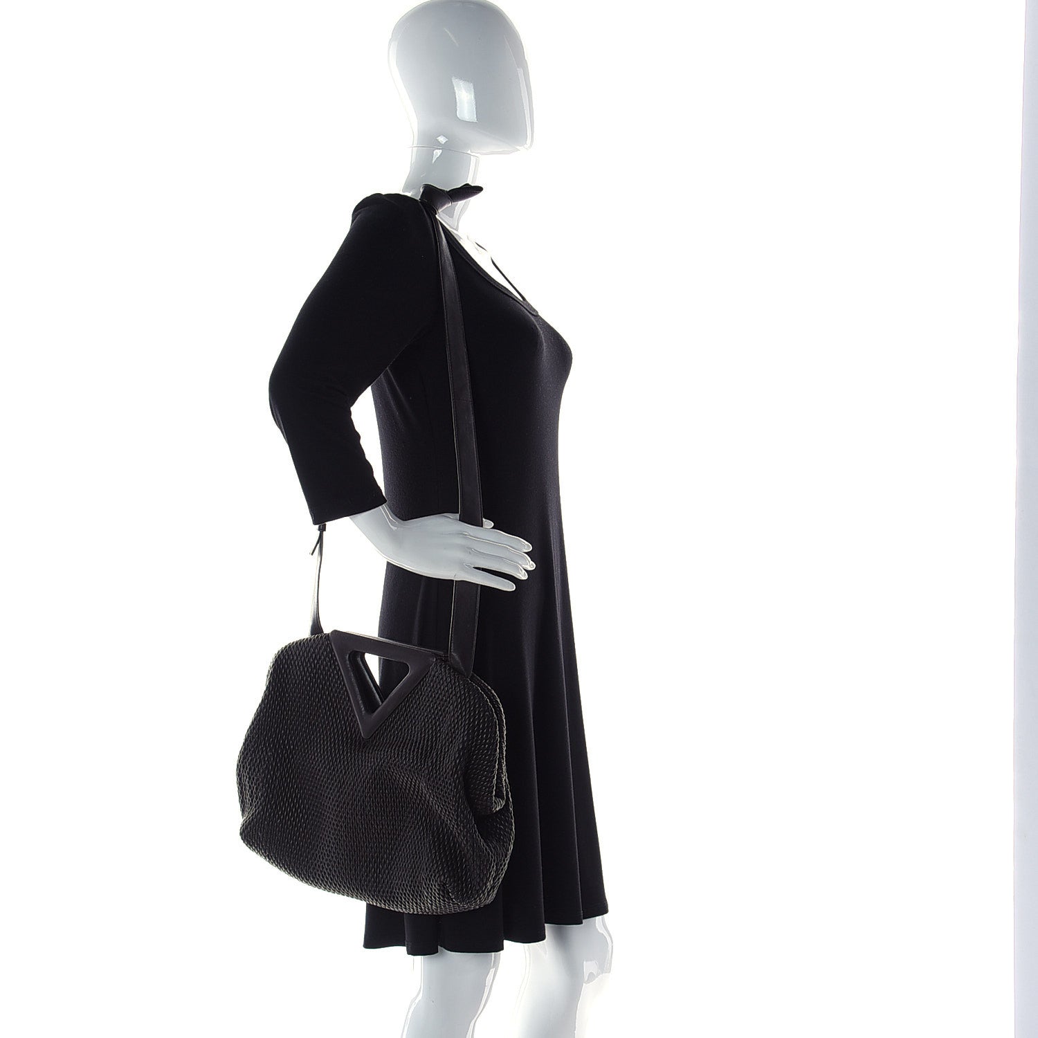 Bottega Veneta Lambskin Knit Small The Point Triangle Bag Black 2 of 12