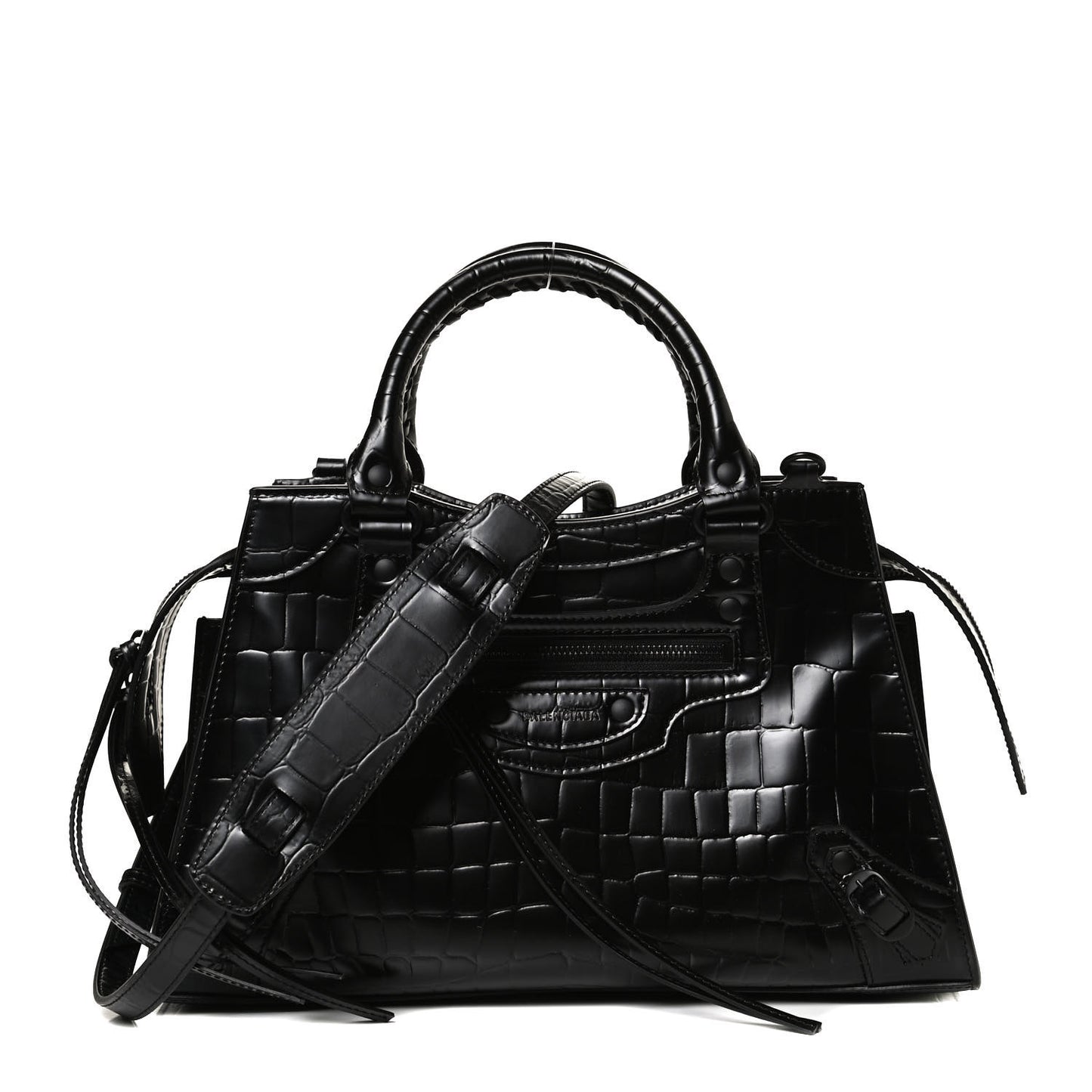 Semi Shiny Calfskin Crocodile Embossed Neo Classic Black Hardware S City Black