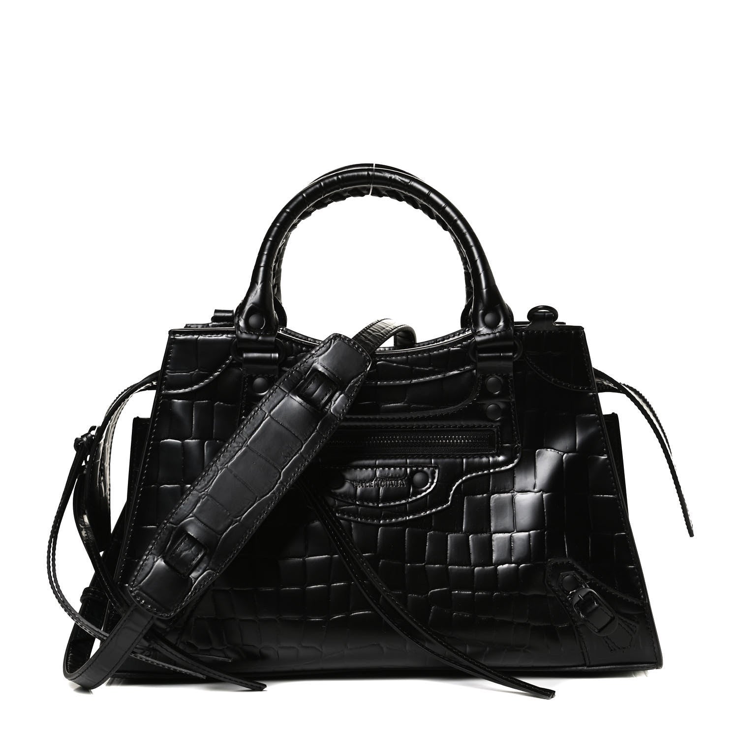Balenciaga Semi Shiny Calfskin Crocodile Embossed Neo Classic Black Hardware S City Black 1 of 11