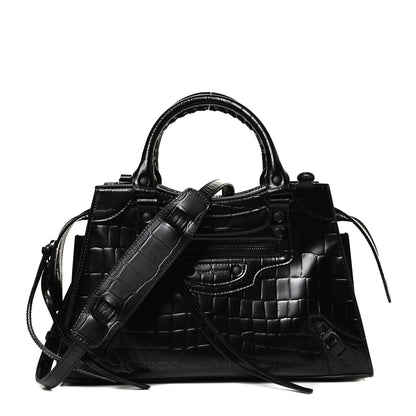 Balenciaga Semi Shiny Calfskin Crocodile Embossed Neo Classic Black Hardware S City Black 1 of 11