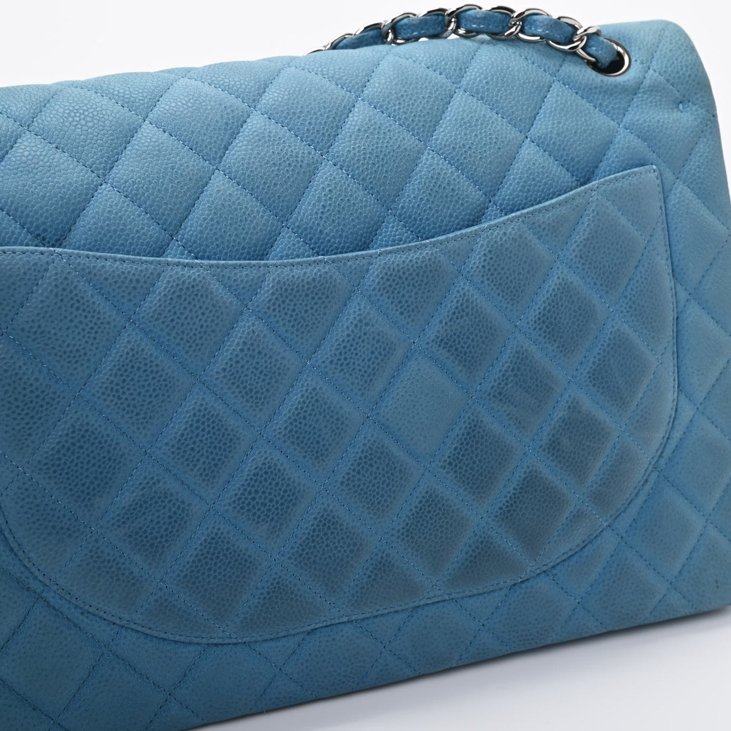 Iridescent Caviar Quilted Maxi Double Flap Blue
