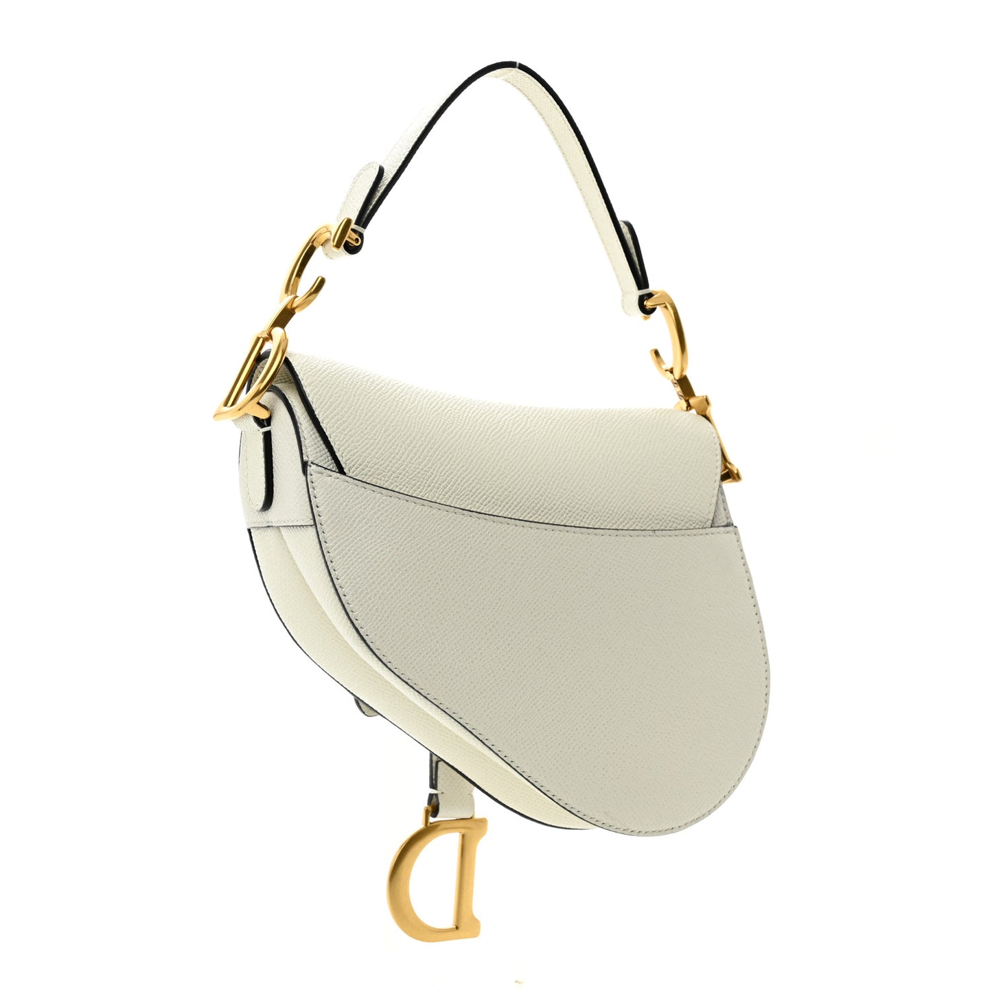 Grained Calfskin Mini Saddle Bag White
