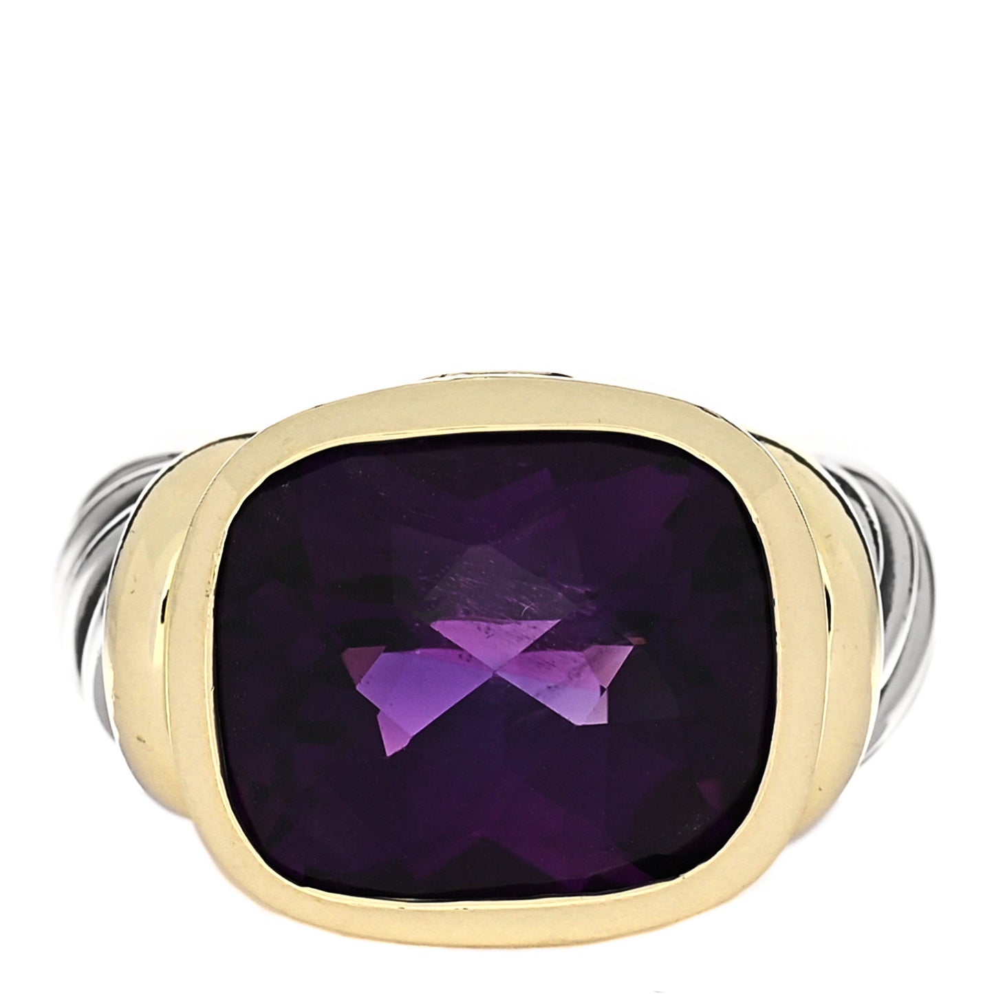 Sterling Silver 14K Yellow Gold Amethyst Noblesse Ring 51 5.75