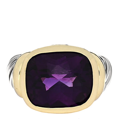 David Yurman Sterling Silver 14K Yellow Gold Amethyst Noblesse Ring 51 5.75 1 of 6