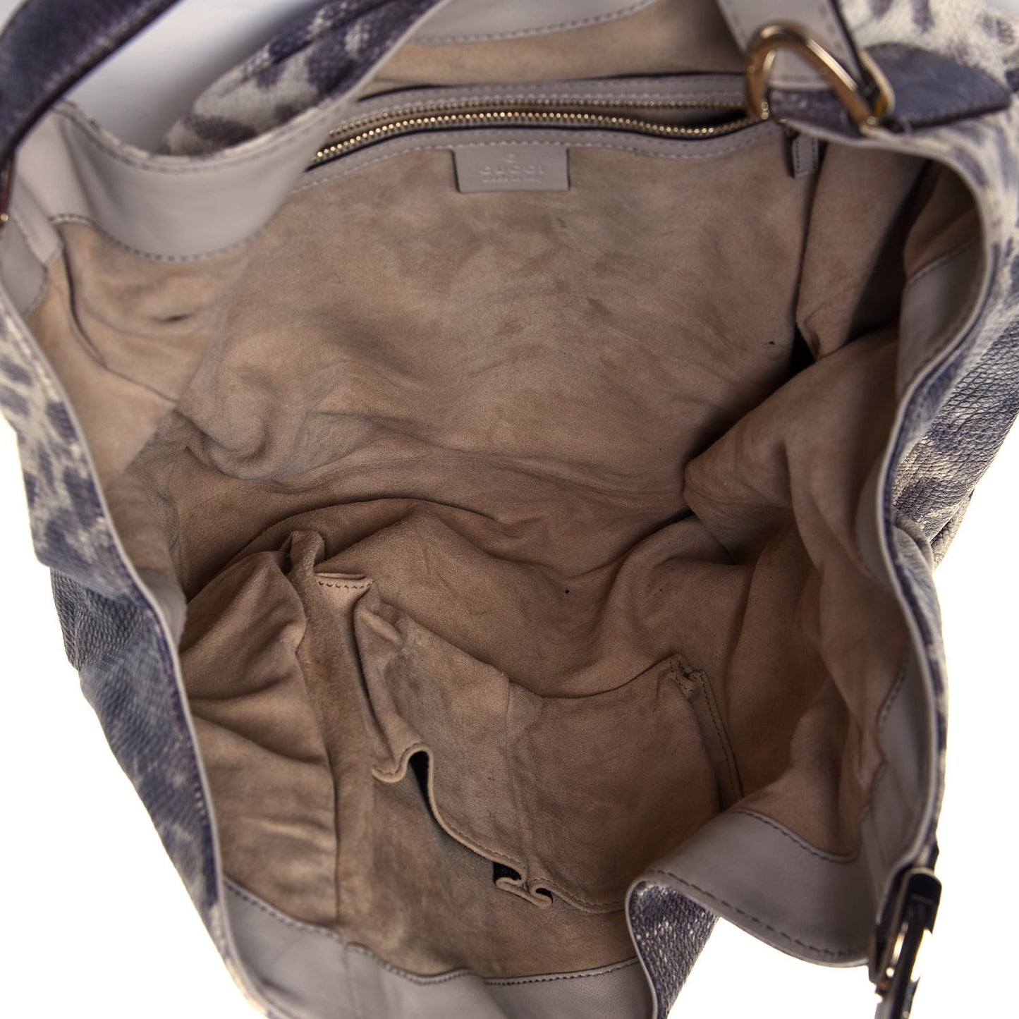 Calfskin Animalier Karung Printed Medium Soft Stirrup Shoulder Bag Gray