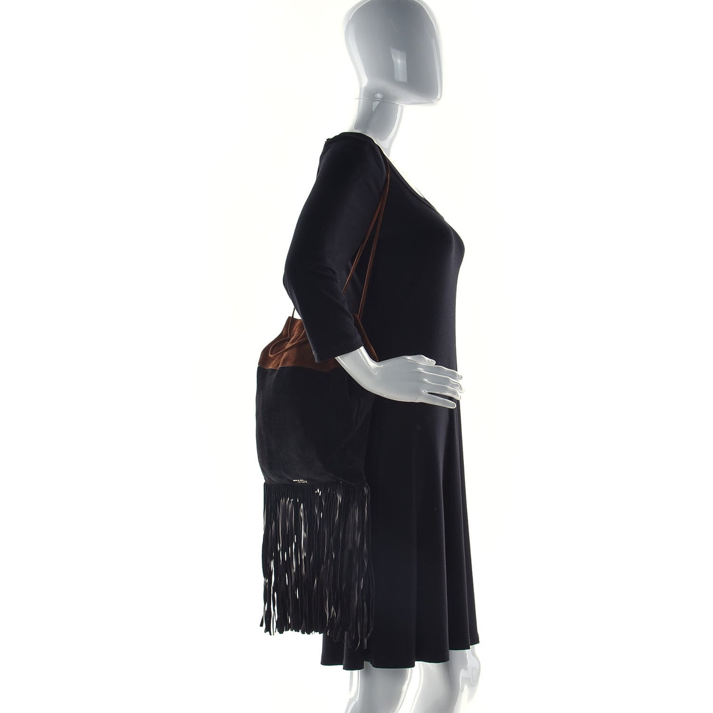 Camoscio Fringe Shoulder Bag Black Cacao