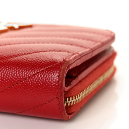 Saint Laurent Grain De Poudre Matelasse Chevron Monogram Compact Zip Around Wallet Red 8 of 8