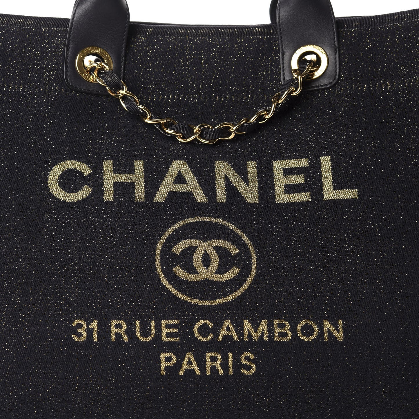 Lurex Canvas Medium Deauville Tote Navy Blue Gold