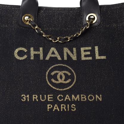 Chanel Lurex Canvas Medium Deauville Tote Navy Blue Gold 11 of 12