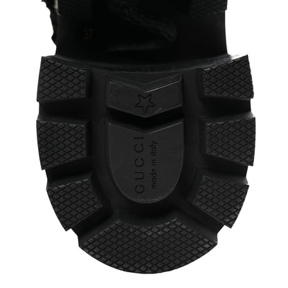 Gucci Tweed GG Monogram Lace Up Combat Ankle Boots 37 Black 7 of 8