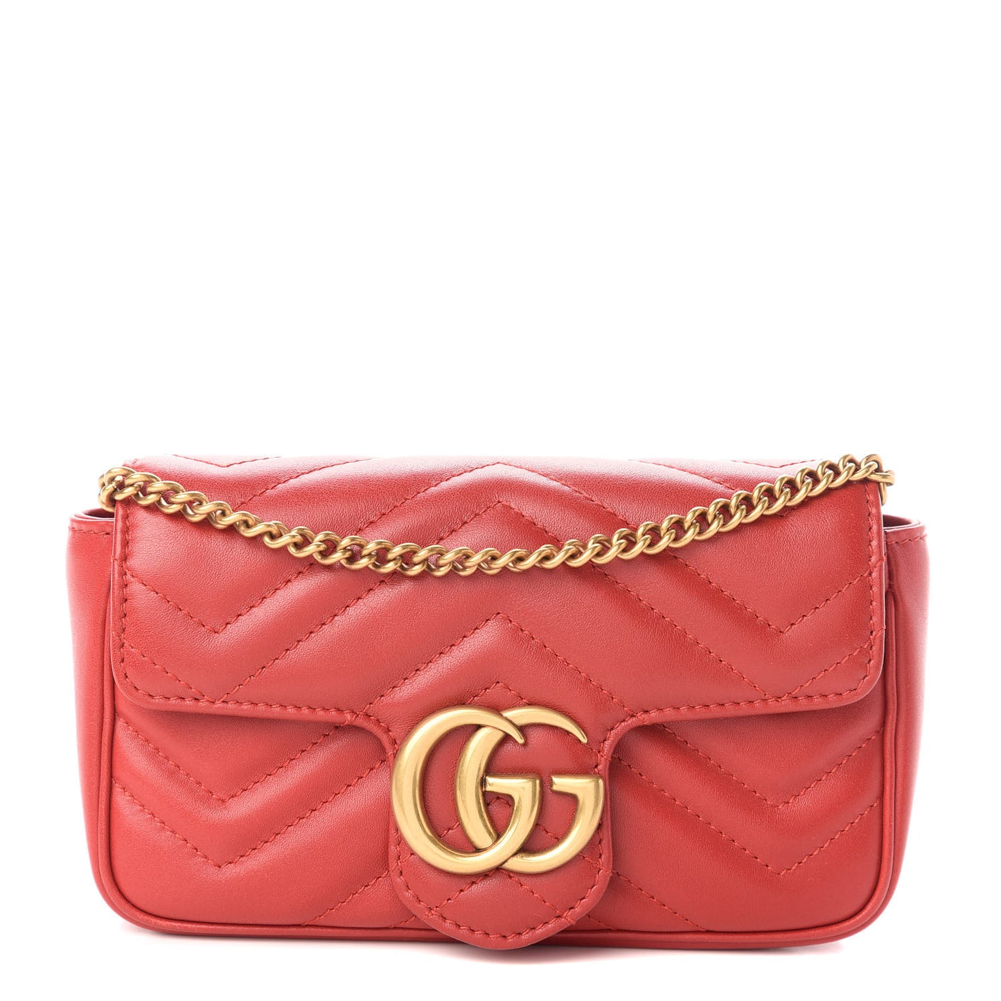 Calfskin Matelasse Super Mini GG Marmont Shoulder Bag Hibiscus Red