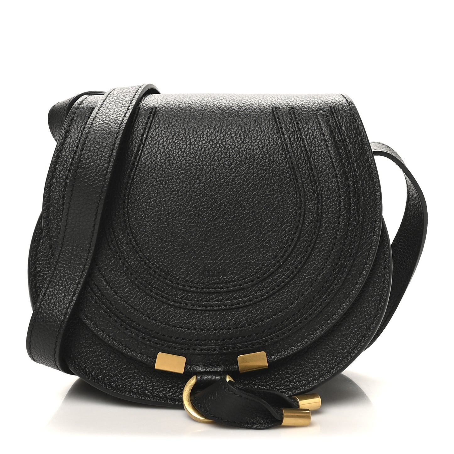 Grained Calfskin Small Marcie Saddle Bag Black