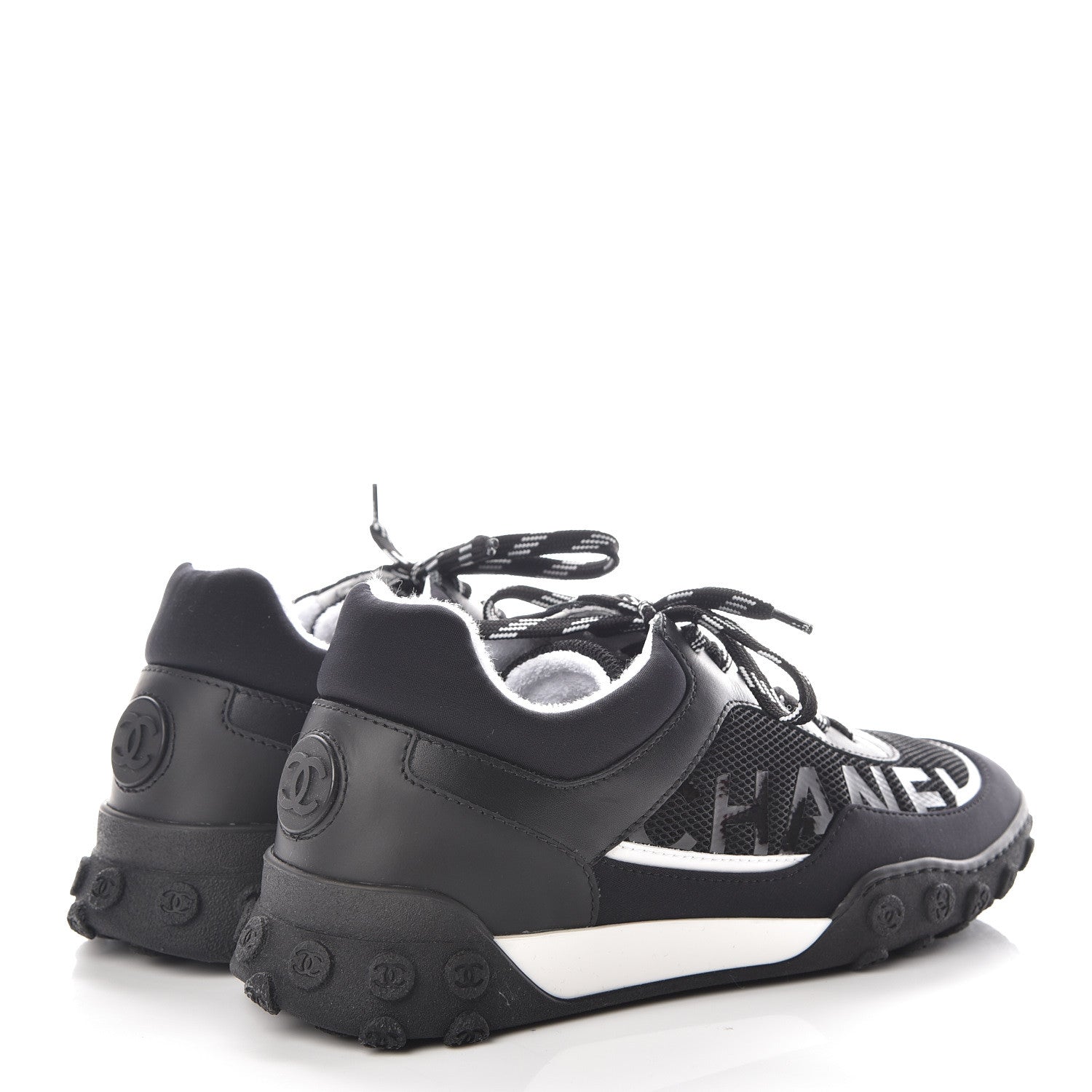 Chanel Calfskin Mesh Lycra Sneakers 38 Black 4 of 9