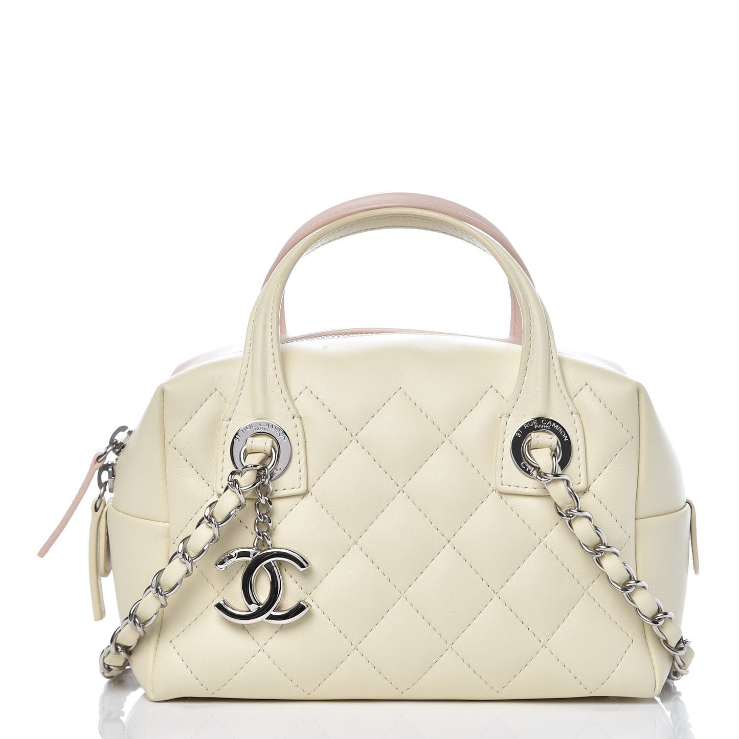 Calfskin Quilted Feather Weight Bowling Bag Ivory Light Pink