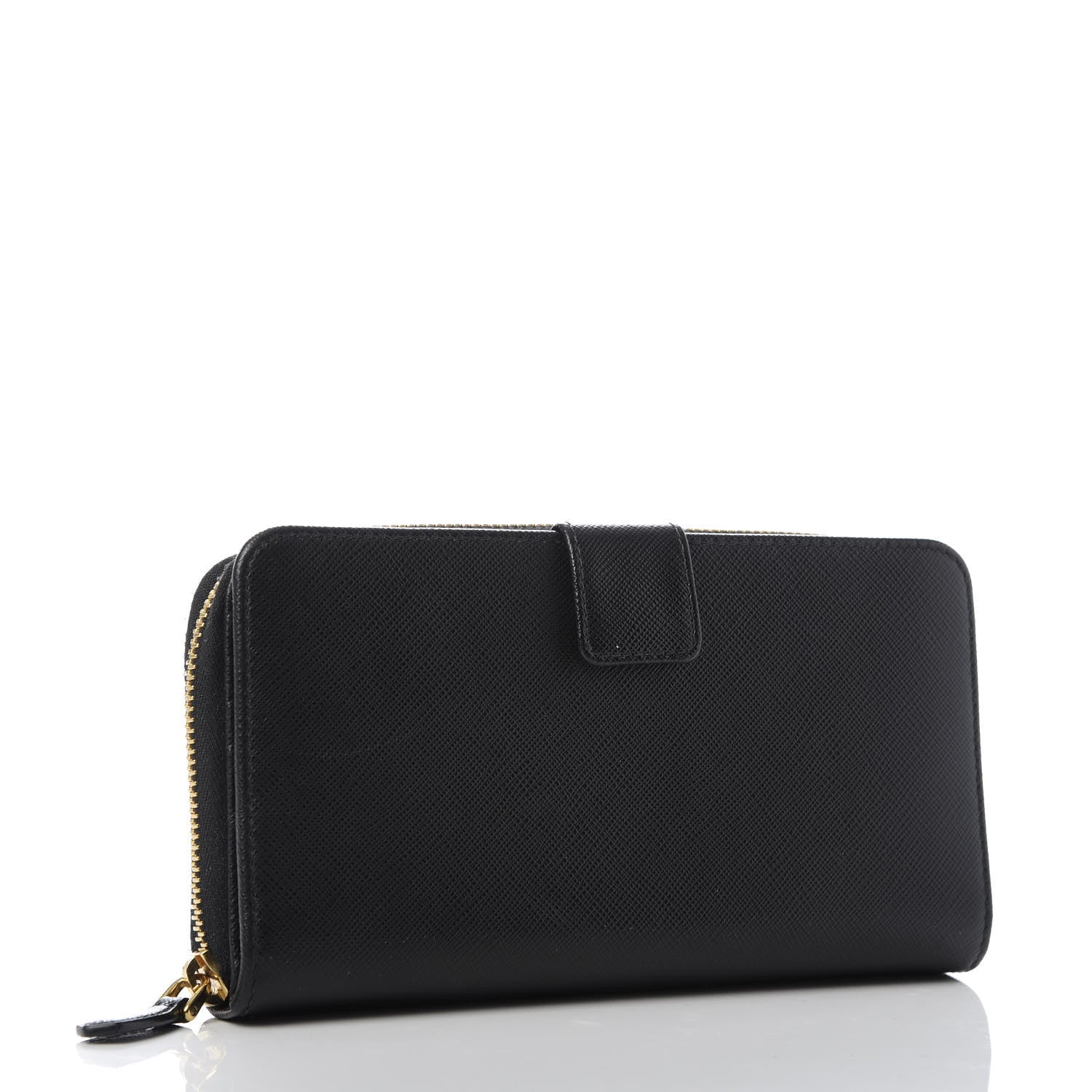 Prada Saffiano Metal Large Zip Around Wallet Black 2 of 7