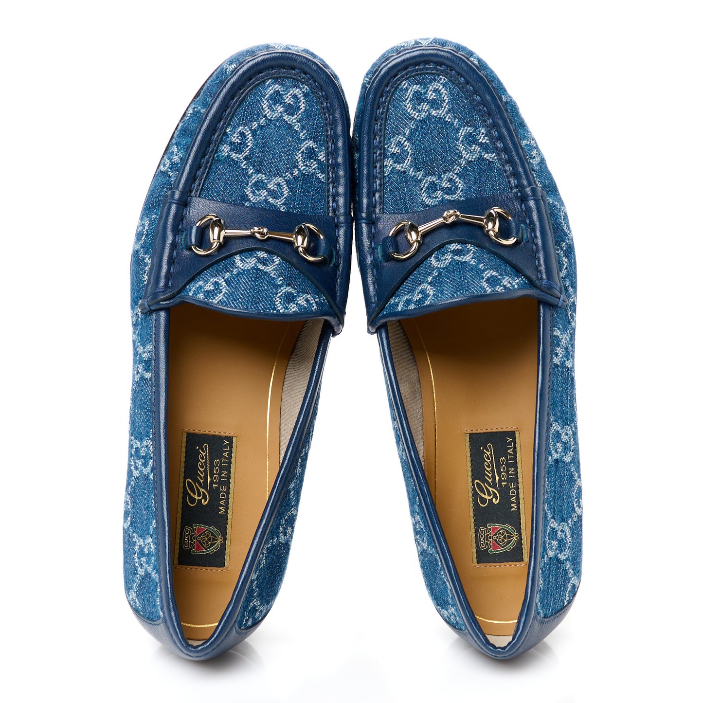 New Denim GG Malaga Kid Womens Horsebit Loafers 37 Blue Agata