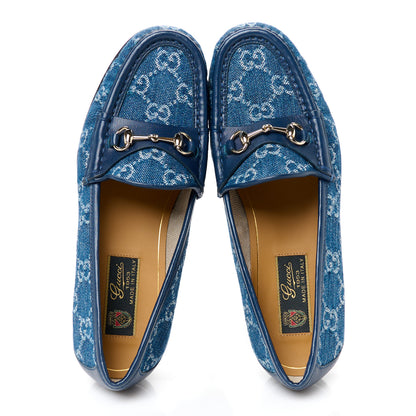 Gucci New Denim GG Malaga Kid Womens Horsebit Loafers 37 Blue Agata 2 of 9