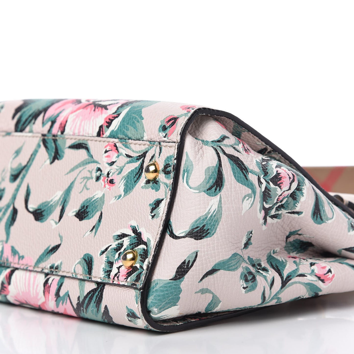 Soft Grain Calfskin Floral Print Medium Buckle Tote Natural Emerald Green