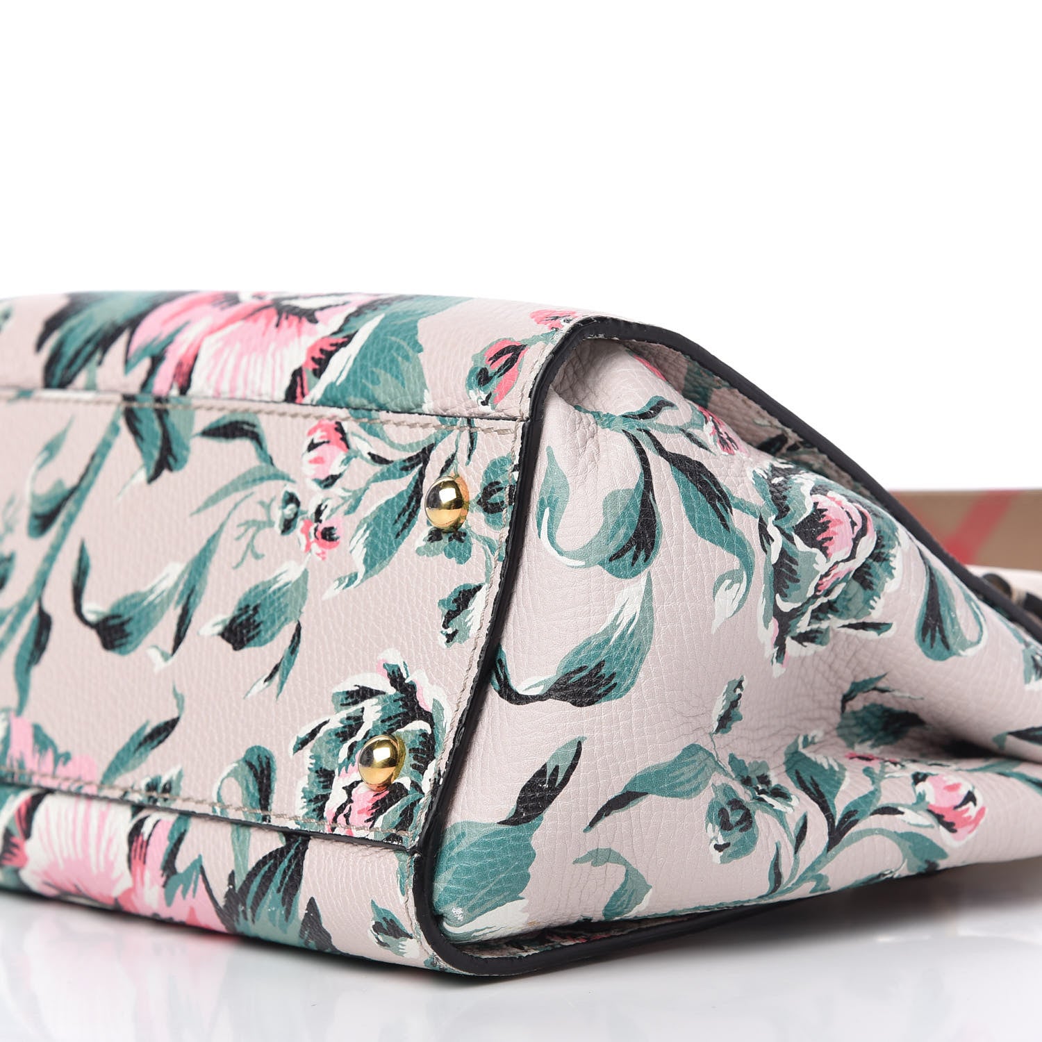 Burberry Soft Grain Calfskin Floral Print Medium Buckle Tote Natural Emerald Green 7 of 12