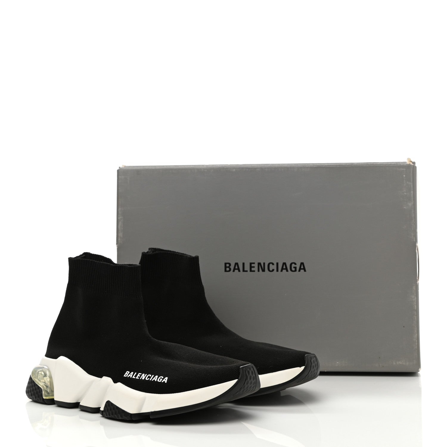 Balenciaga Neoprene Knit Womens Speed Clear Sole Sneakers 37 Black White 9 of 9