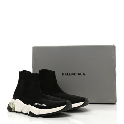 Balenciaga Neoprene Knit Womens Speed Clear Sole Sneakers 37 Black White 9 of 9
