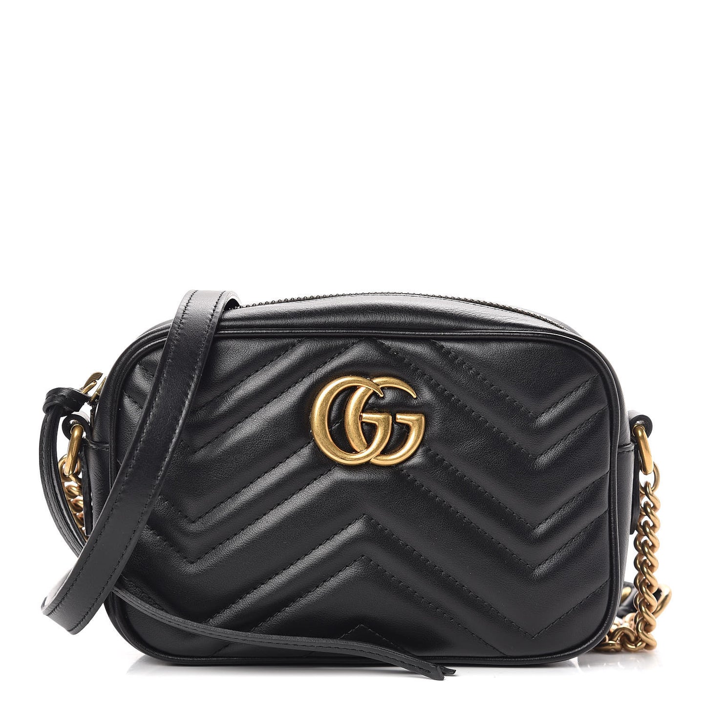 Calfskin Matelasse Mini GG Marmont Chain Shoulder Bag Black
