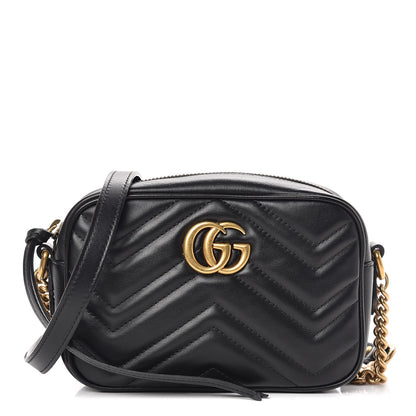 Gucci Calfskin Matelasse Mini GG Marmont Chain Shoulder Bag Black 1 of 10