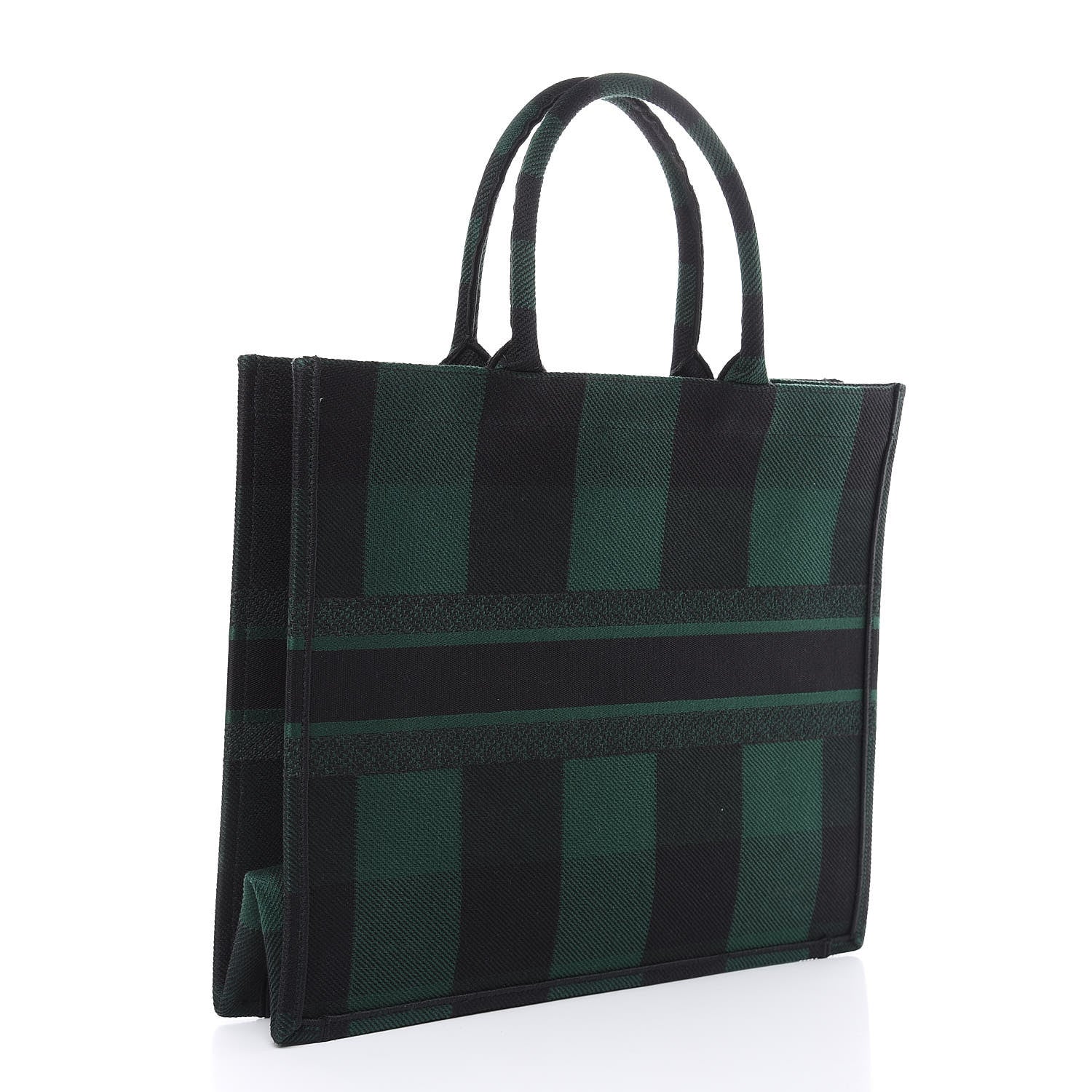 Christian Dior Canvas Embroidered Checkered Book Tote Black Green 3 of 12