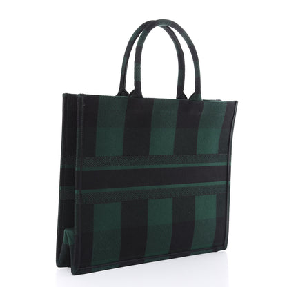Christian Dior Canvas Embroidered Checkered Book Tote Black Green 3 of 12
