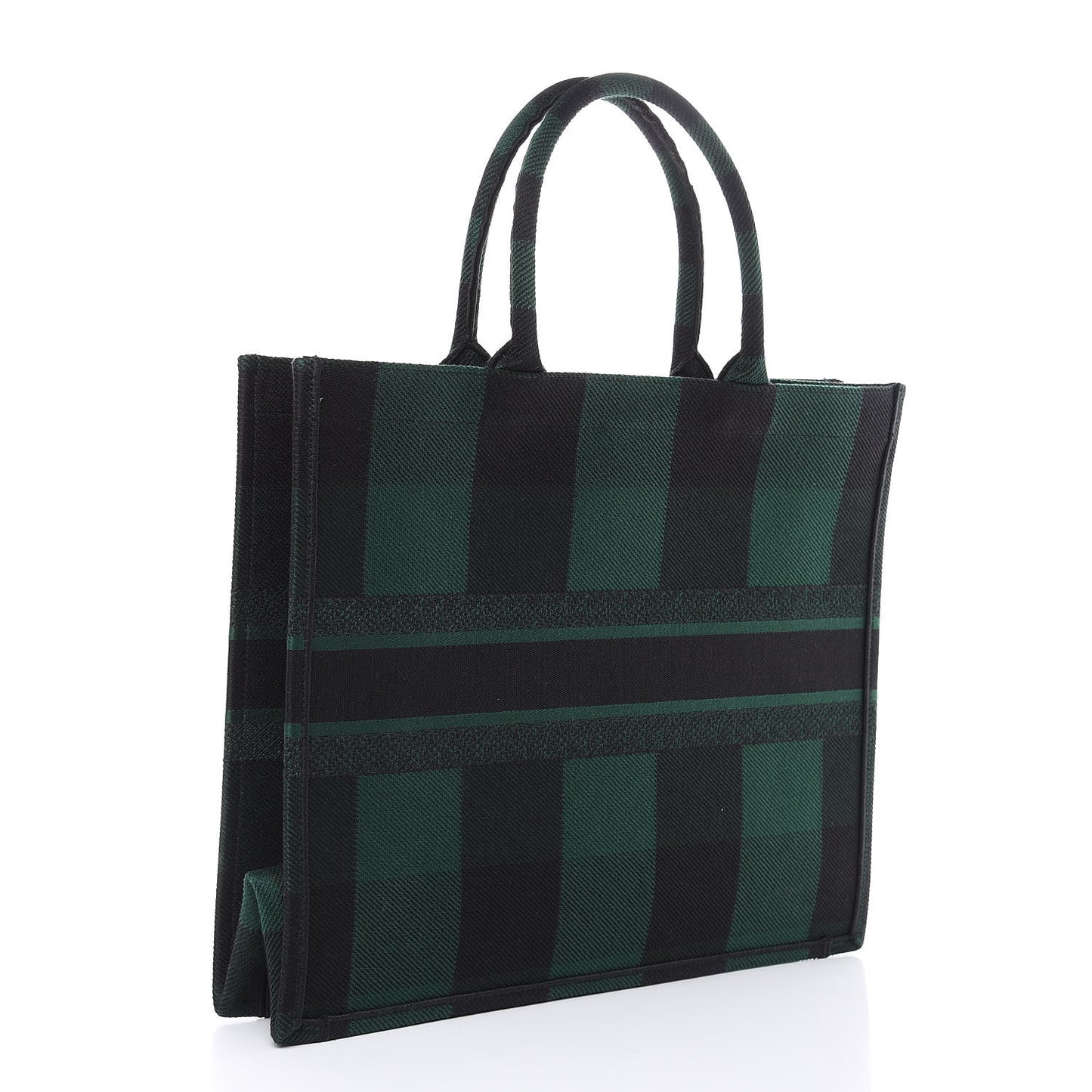 Canvas Embroidered Checkered Book Tote Black Green