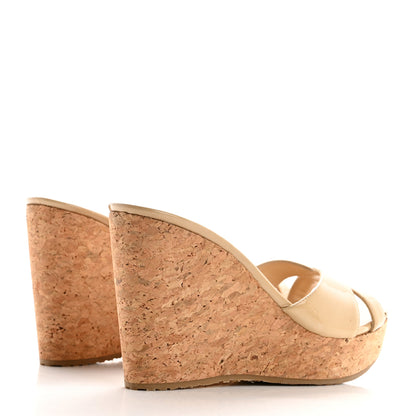 Jimmy Choo Patent Calfskin Perfume Cork Wedge Sandals 35.5 Nude 5 of 9